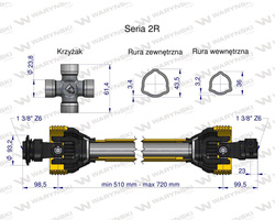 Wał przegubowo-teleskopowy 510-720mm 270Nm 40210 CE seria 2R WARYŃSKI WA25-51