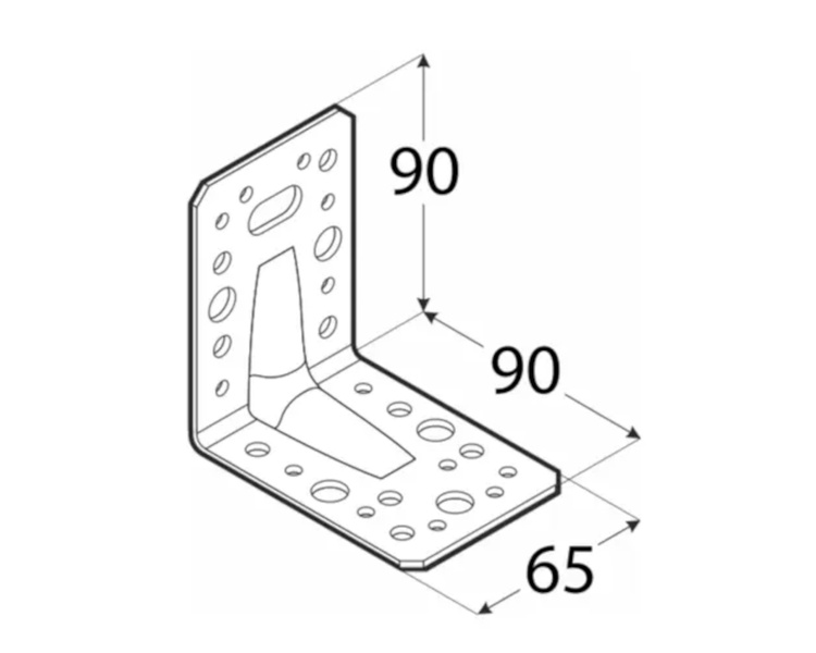 Kątownik łącznik z przetłoczeniem 90x90x65x2,0 dmx