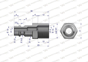 Złączka króciec do narzedzi pneumatycznych gwint 3/8 stożkowy PT Waryński 2 szt [WMU38PT]