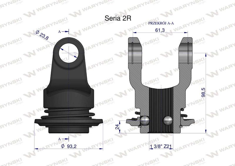 Widłak wału z pierścieniem 1 3/8 Z21 - 23.8X61.3 Seria 2R Waryński