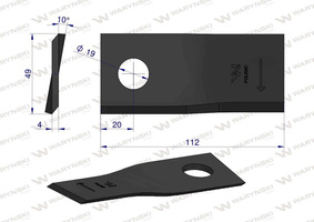 Nóż, nożyk 112x48x4x19mm prawy kosiarka Fella, Krone 139889.