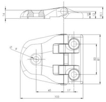 zawias ciągnika, koparki szyby tylnej plastikowy uniwersalny 81x103mm, pionowy rozstaw otworów 62mm