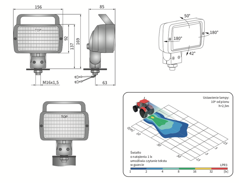 lampa robocza halogenowa H3 z wyłącznikiem WESEM LPR3.21362 156x92mm