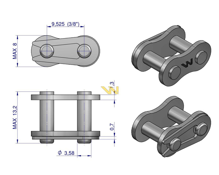Zamek łańcucha wzmocnionego Z06A-1 ANSI A 35 06C-1 (R1 3/8) Waryński 