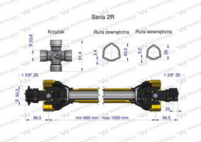 Wał przegubowo-teleskopowy 660-1000mm 270Nm 40230 CE seria 2R WARYŃSKI