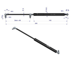 siłownik amortyzator gazowy A=245 B=125 F=220N skok 80, POLMO 3399042R1