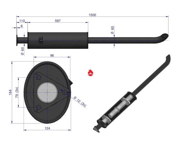 tłumik Zetor 1500mm, 7.0 kg Oryginał Ursus 70011423