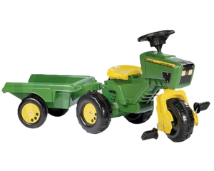 Rolly Toys 052769 Traktorek trójkołowy John Deere Trac z przyczepą i kierownicą z sygnałem dźwiękowym