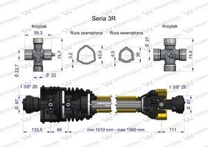 Wał WOM 1010-1560mm 460Nm szerokokątny od st.ciągnika CE 2020 seria 3R WARYŃSKI