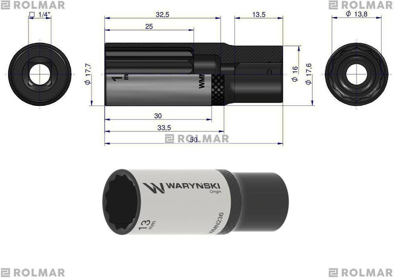 Nasadka dwunastokątna 1/4" 13 mm długa Waryński