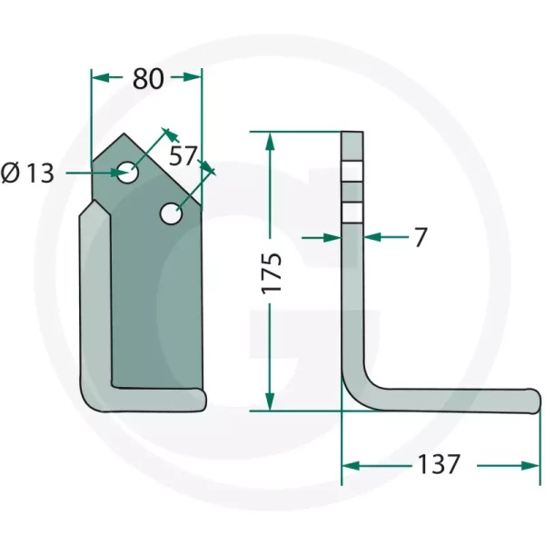 Nóż kątowy glebogryzarki Howard Kongskilde lewy 73000103900V