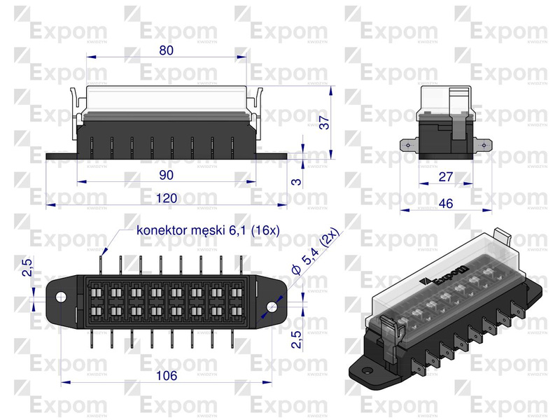 skrzynka na 8 bezpieczników płytkowych Expom