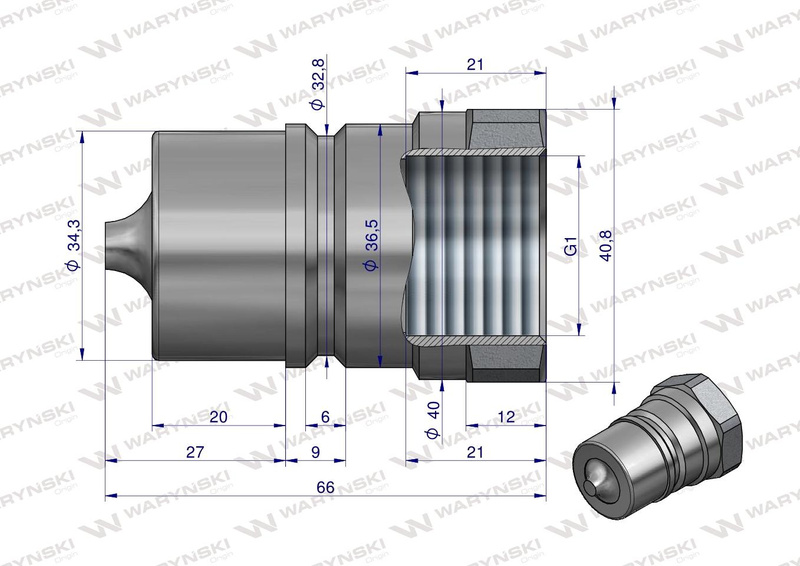 Szybkozłącze hydrauliczne wtyczka G1"BSP gwint wewnętrzny ISO 7241-A Waryński 