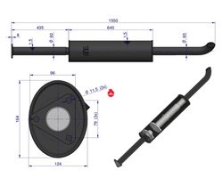 Tłumik C-385 prosty długi 1550mm 8kg 80014040U oryginał Ursus