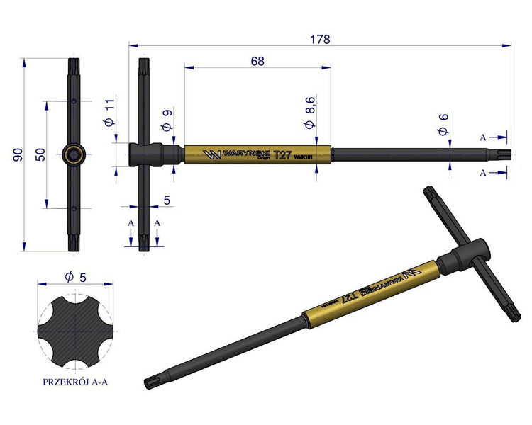 Klucz T ze spinnerem TORX T27 Waryński