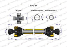 Wał przegubowo-teleskopowy 1210-1900mm 460Nm 50280 CE seria 3R Waryński