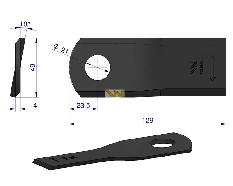 Nóż nożyk kosiarka prawy 129.5x48x4mm 129MER Marangon WARYŃSKI