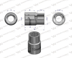 Nasadka sześciokątna 3/4" 19 mm. DIN 3124. Waryński