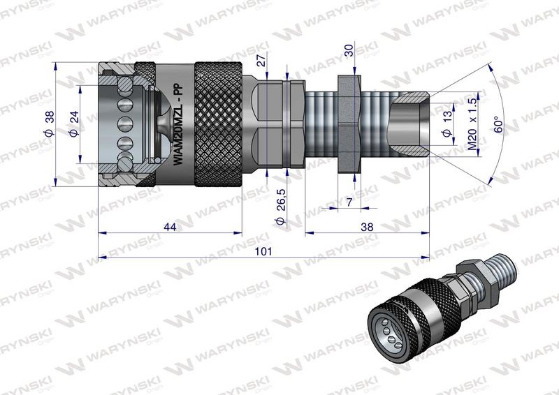 Szybkozłącze hydrauliczne gniazdo long M20x1.5 gwint zewnętrzny EURO PUSH-PULL Waryński