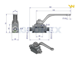 Zawór kulowy hydrauliczny 2-drogowy 2/2 M14x1.5 08L z otworami mocującymi 500 bar Waryński