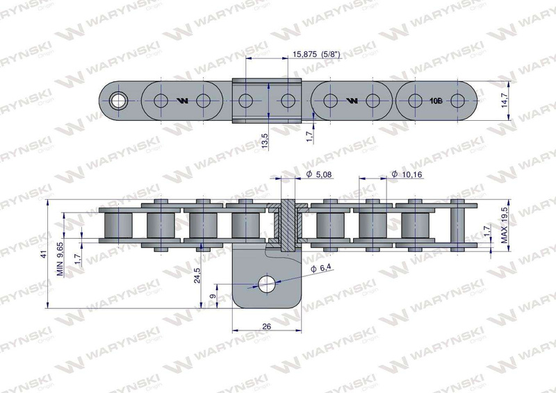 Łańcuch C10B (R1 5/8) przenośnika Kombajnu do Porzeczek 19 łopatek Waryński [W-LC10B-1-19L]