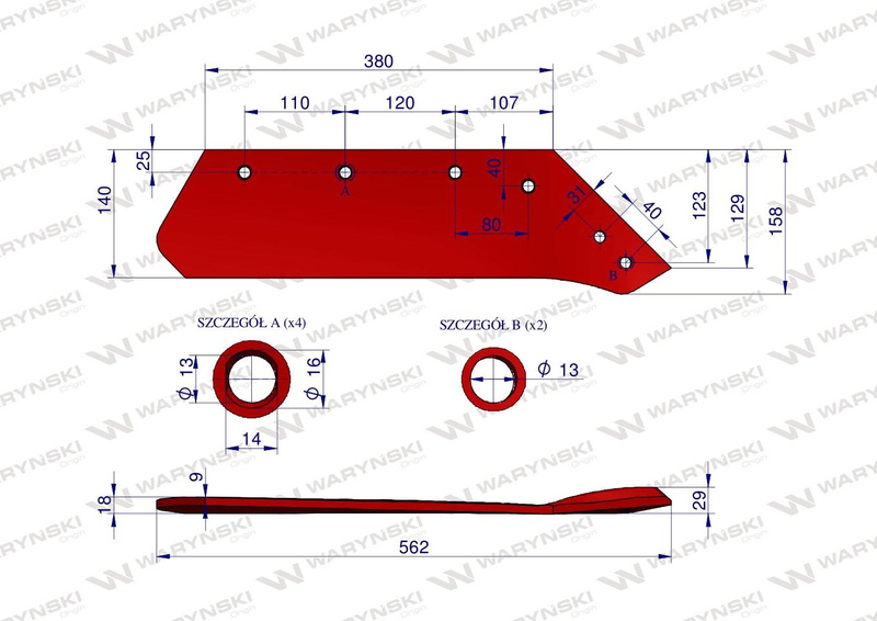 Lemiesz pługa prawy 16" 063015 Kverneland Waryński