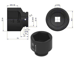 Nasadka udarowa sześciokątna 3/4" 60 mm Waryński