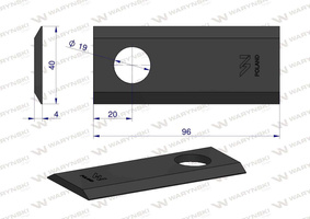 Nóż, nożyk 96x40x4x19mm kosiarka polska 5036010450 Waryński