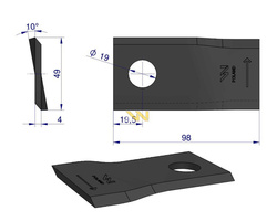 Nóż. nożyk kosiarka lewy 98x48x4mm otwór 19 153171311 SIP WARYŃSKI