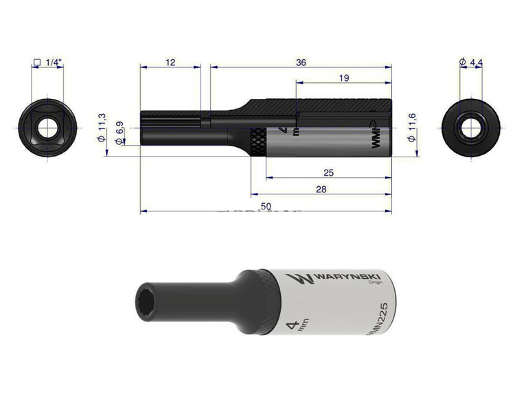 Nasadka dwunastokątna 1/4". 4 mm długa Waryński