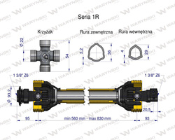 Wał przegubowo-teleskopowy 560-830mm 210Nm 10220 CE seria 1R WARYŃSKI