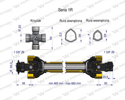 Wał przegubowo-teleskopowy 460-660mm 210Nm 10200 CE seria 1R WARYŃSKI