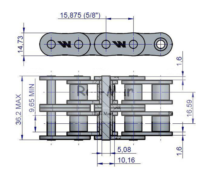 Łańcuch rolkowy 10B-2 (R2 5/8) 5 m Waryński