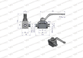 Zawór kulowy hydrauliczny 3-drogowy 3/2 M16x1.5 10L z otworami mocującymi 500 bar Waryński