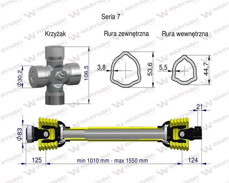 Wał przegubowo-teleskopowy 1010-1550mm 970Nm CE seria 7 Waryński