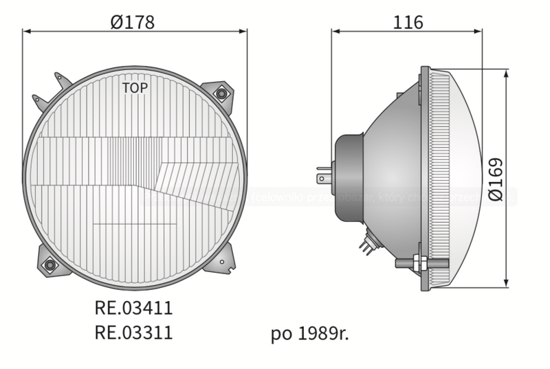 lampa przednia, reflektor główny H4 Żuk WESEM RE.03411 Ø178mm