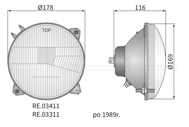 lampa przednia, reflektor główny R2 Żuk WESEM RE.03311 Ø178mm