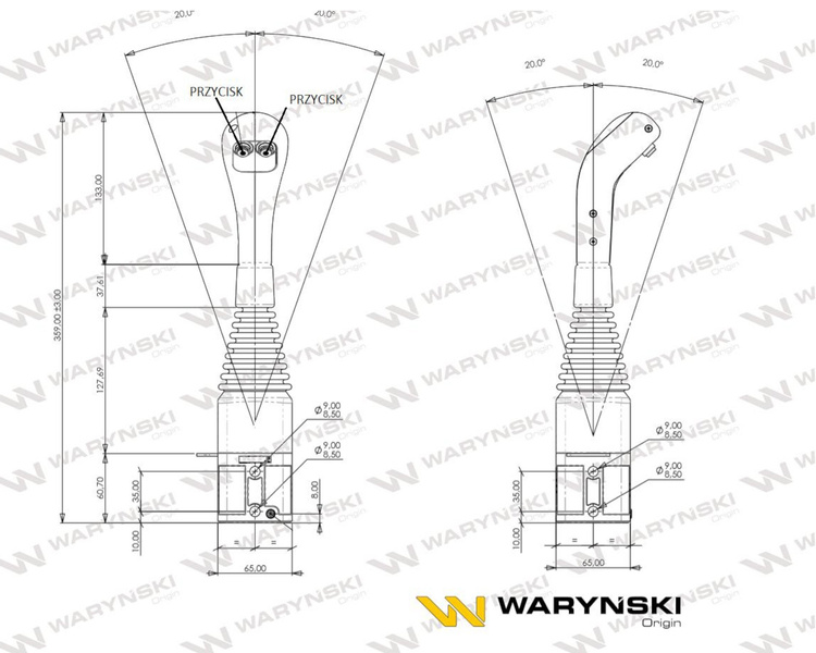 Joystick pod linki zakończone kulką z 2 przełącznikami (z 2 przyciskami na kulkę. IP-6022) Waryński