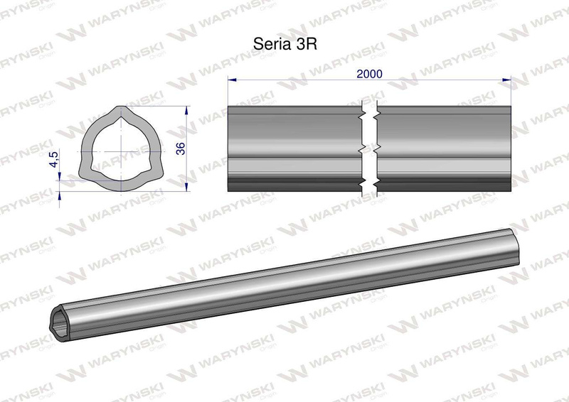 Rura trójkątna wewnętrzna Seria 3R wału przegubowo-teleskopowego 36x4.5 mm - 2m