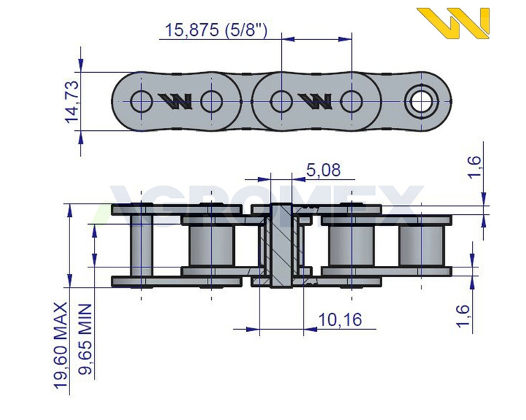 Łańcuch rolkowy 10B1 56 ogniw 889mm Bizon 5040995800 Waryński