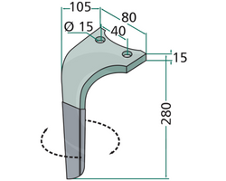 Ząb brony aktywnej prawy Rabe 280mm powłoka DURAFACE 8411620