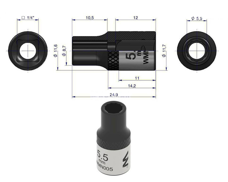 Nasadka dwunastokątna 1/4" 5.5 mm Waryński