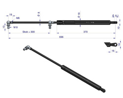 siłownik amortyzator gazowy A=700 B=350 F=180N skok 300, POLMO 222114A1