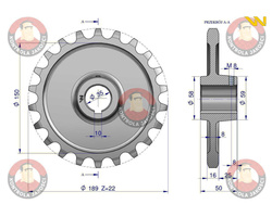 Koło łańcuchowe stalowe hartowane Z-22 1" fi-35 Rozrzutnik WARYŃSKI