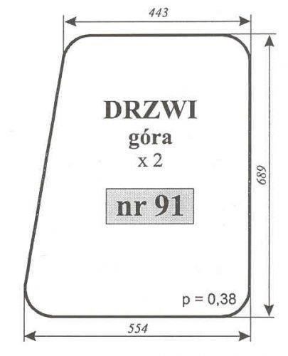 szyba do ciągnika C-330 kabina Chojnów I - drzwi góra (lewa, prawa) (91)