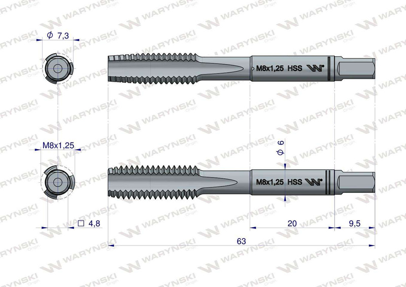 Komplet gwintowników przemysłowych M8 ze stali HSS wstępny. wykańczak DIN 352/2 Waryński