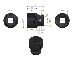 Nasadka udarowa sześciokątna 1/2" 27 mm Waryński