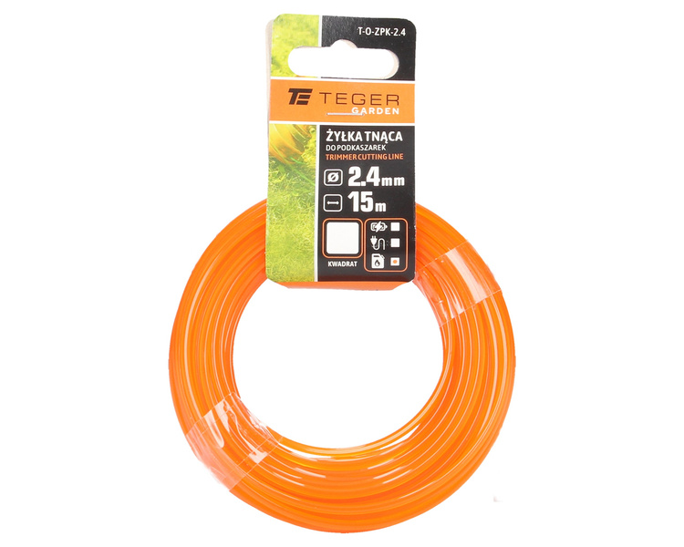 Żyłka tnąca do podkaszarek kwadrat 2.4mm 15m TEGER