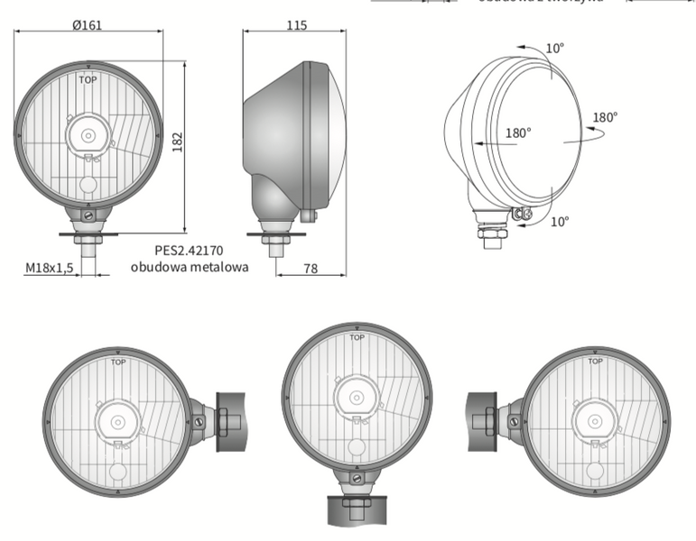 lampa przednia, reflekor główny w obudowie metalowej stojący H4/R2 WESEM Ursus PES2.42170