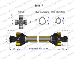 Wał przegubowo-teleskopowy 510-720mm 210Nm 10210 CE seria 1R WARYŃSKI